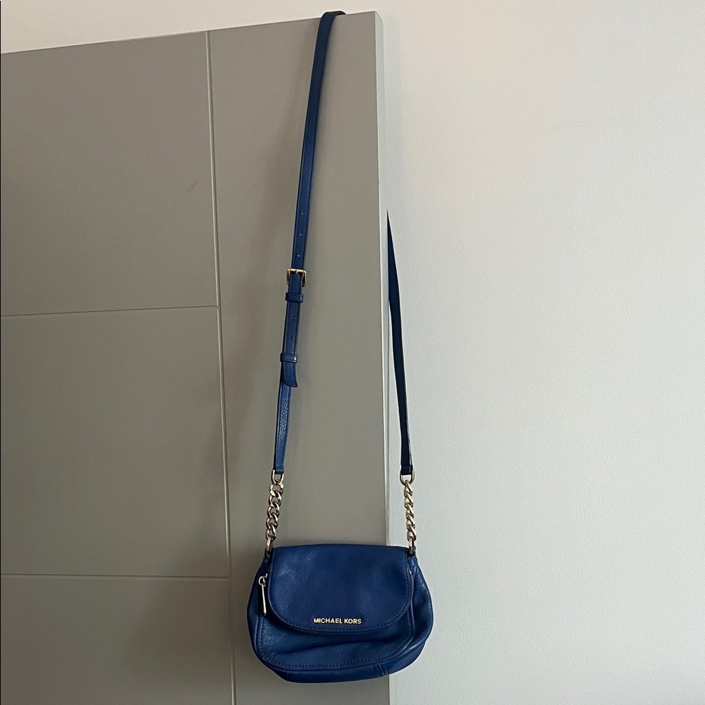 Michael Kors Royal Blue Leather Crossbody with Gold Chain